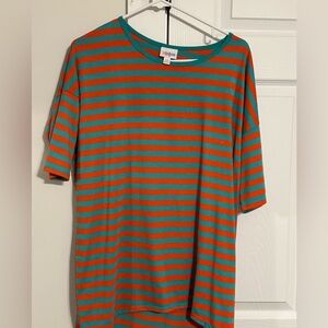 Lularoe Irma t shirt. Turquoise/orange stripe. Nwot $25